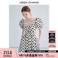 VEGA CHANG泡泡袖连衣裙女2024年夏季方领法式小众设计感圆点印花优雅长裙子 波点印花