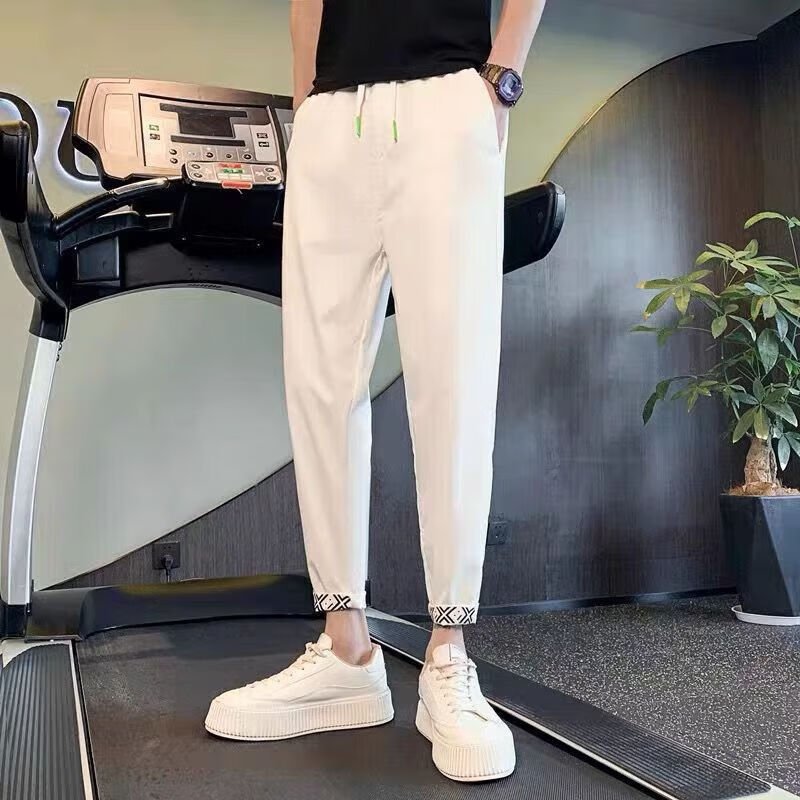 予瑾矮个子夏季八分男裤九分休闲裤男生高弹纯色简约款裤潮流百搭 862白色 M 95-110斤