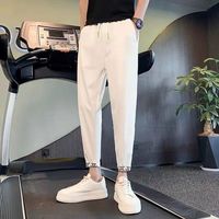 予瑾矮个子夏季八分男裤九分休闲裤男生高弹纯色简约款裤潮流百搭 862白色 M 95-110斤