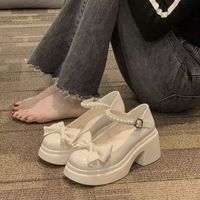 谷帝驰(GUDICHI)大码女鞋41日系玛丽珍小皮鞋女粗跟复古百搭高跟jk单鞋35-43码 米白色【升级版】 38