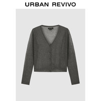 UR2024秋季女装静奢风钉珠V领纯色软糯针织开衫UWG940215 冷灰 XS