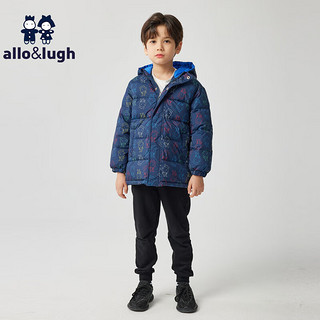 allo&lugh【加绒加厚白鸭绒】男童羽绒服冬装洋气儿童连帽外套小童拜年服 藏青色 90cm