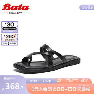 Bata 拔佳 外穿拖鞋女2024夏季牛皮舒适软底罗马度假风凉拖ARP23 黑色 37