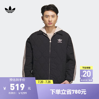 adidas 阿迪达斯 运动保暖绗缝连帽棉服男装阿迪达斯三叶草 黑色/奇迹灰褐棕 L