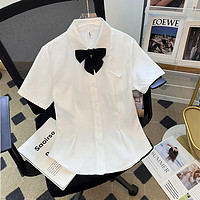 百亿补贴：夏季jk制服修身收腰白色衬衫女短袖上衣辣妹学院蝴蝶结衬衣小个子
