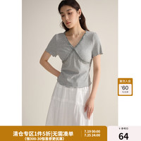 独束大码女装少女感甜美蕾丝花边T恤夏日微胖MM简约百搭短袖 城堡灰 3