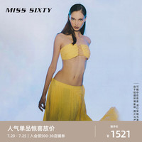 MISS SIXTY2024夏季长裙女A字裙半身裙法式浪漫度假风百褶边 黄色 XS