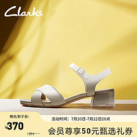 Clarks其乐女鞋纯粹35系列系带简约方跟潮流方头一字带交叉凉鞋 白色 261484254 35.5