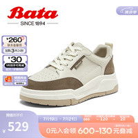 Bata休闲鞋女2024秋季新款通勤百搭德训鞋运动厚底板鞋VZS07CM4 米色/