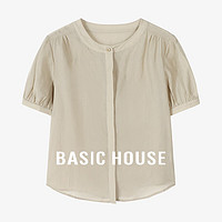 百家好（Basic House）Basic House/百家好莱赛尔纯色百搭夏季休闲开衫短袖衬衫女 卡其 XL