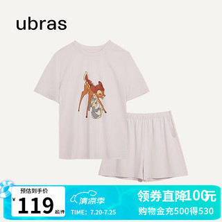 Ubras 迪士尼联名快乐云棉落肩短袖睡衣女家居服套装女舒适透气 冷桃粉色 M