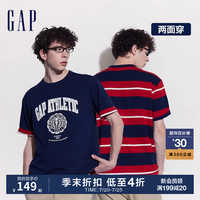 Gap男女装2024夏季纯棉撞色条纹双面穿短袖T恤宽松上衣465430 红蓝拼色 185/108A(XXXL)亚洲尺码