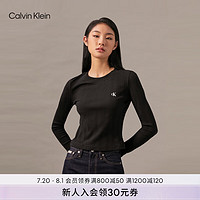 Calvin Klein Jeans24秋季女士通勤简约ck字母圆领打底针织长袖T恤J224783 BEH-太空黑 XS