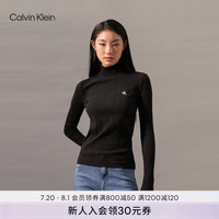 Calvin Klein Jeans24秋季新款女士通勤简约ck字母半高领打底衫针织T恤J224782 BEH-太空黑 XS