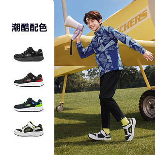 Skechers斯凯奇男童中大童跑步鞋儿童魔术贴运动鞋透气童鞋405262L 白色/黑色/黄色/WBKY 38