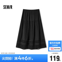 森马（Semir）半身裙女镂空花边温柔系浪漫2024秋季松紧腰宽松伞裙107624120001 黑色90001 M