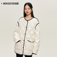 太平鸟【反季羽绒服合集】女装衬衫式拼接羽绒服2024连帽面包服潮流 独特压印羽绒服-白色 A7ACD4123 XS
