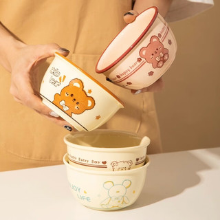 佩尔森可爱小熊陶瓷碗特别好看的饭碗家用宿舍用酸奶米饭碗小碗餐具 幸运熊+酷酷熊【2碗2勺】