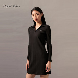 Calvin Klein Jeans24秋季新款女士通勤简约ck字母V字针织POLO裙连衣裙J224781 BEH-太空黑