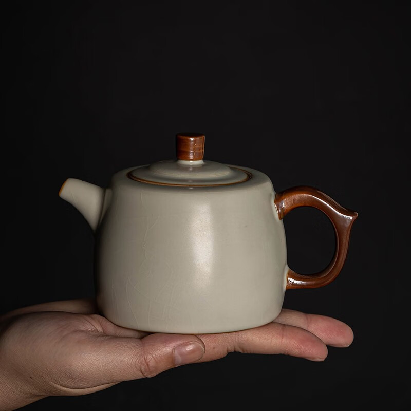 心去處汝窑茶壶家用陶瓷泡茶壶功夫茶具大容量单壶高档岩茶普洱茶泡茶器 米黄汝窑井栏壶