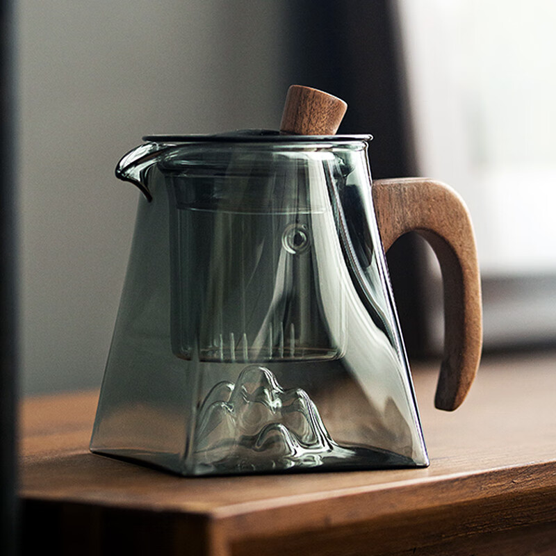 一品工坊玻璃泡茶壶茶水分离家用可电陶炉加热耐高温煮茶器茶壶茶具套装 四方观山泡茶壶 四方观山泡茶壶（青纯色）