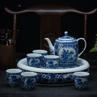 守勤堂景德镇青花瓷功夫陶瓷茶具套装整套中式家用茶壶茶杯带大茶盘隔热 《四季春晖》青花瓷8件套 8头 高档盒包装