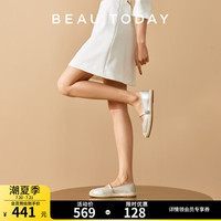 BEAUTODAY法式玛丽珍鞋渔夫鞋女鞋夏季配裙子2024新款平底鞋子月光绸缎单鞋