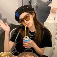 森罗慕彤贝雷帽女夏季薄款贴布休闲日韩复古画家帽同款帽子逛街蓓蕾帽 黑色-气眼贴布贝雷帽