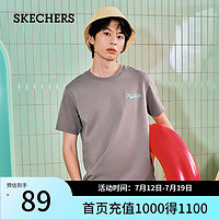 斯凯奇（Skechers）男女同款圆领T恤时尚休闲运动吸湿速干短袖L224U080 垩灰色/040R XL