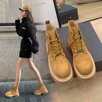 马丁靴女真皮薄款厚底春秋单靴复古短靴大黄靴靴子女夏季