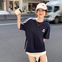 唐狮 TONLION2024夏季女圆领后背卡通熊猫图案中短袖T恤百搭学院风减龄潮