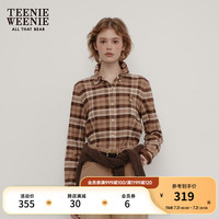 Teenie Weenie小熊2024秋季新款学院风格纹长袖衬衫休闲上衣女