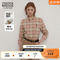 Teenie Weenie小熊2024秋季学院风格纹长袖衬衫休闲上衣女 浅粉色 165/M