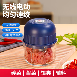欣配蒜泥捣碎器葱姜蒜粉碎器电动拉蒜器蒜蓉搅碎器打蒜末小型多功能家用婴儿辅食料理绞肉机 蓝色 二刀叶PP杯
