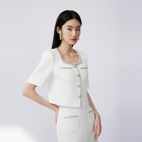 LIME FLARE莱茵小香风半裙套装2024秋季优雅女短上衣修身半裙 本白色(上衣) S
