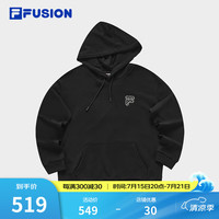 FILA FUSION斐乐潮牌情侣款针织连帽上衣2024春新款时尚纯棉卫衣 正黑色-BK 175/96A/L