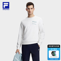FILA斐乐男子针织长袖卫衣秋冬圆领休闲简约运动套头上衣 铅粉白-IV 180/100A/XL