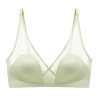 PEANOJEAN夏季内衣女无钢圈小胸聚拢透气调整收副乳蕾丝超薄显瘦文胸W8892 抹茶绿 L(36-80ABC)