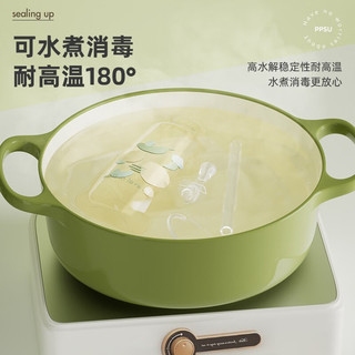 恩尔美（nRMEi）ppsu水杯成人带吸管杯刻度孕产妇躺着喝儿童女夏天耐高温水壶 青芥绿【双盖+重力球】 550ml