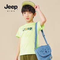 Jeep童装男童短袖t恤夏季中大童纯棉印花户外休闲中小短袖 精灵绿 140cm