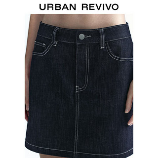 URBAN REVIVO 女士复古摩登撞色明线设计感牛仔半裙 UWU840098 靛蓝 XS