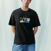 URBAN REVIVO 男士时髦趣味马赛克萌宠刺绣短袖T恤 UMY440002 正黑 L