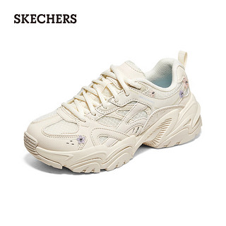 斯凯奇（Skechers）女鞋户外机甲鞋厚底增高老爹鞋回弹时尚运动鞋896186 米白色/粉色/OFPK 37