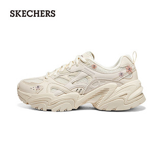 斯凯奇（Skechers）女鞋户外机甲鞋厚底增高老爹鞋回弹时尚运动鞋896186 米白色/淡紫色/OFWM 36.5