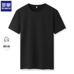 罗蒙 纯棉t恤男短袖夏季薄款 黑色 3XL