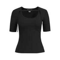 URBAN REVIVO 女士时尚设计感飘带修身短袖针织衫 UWG940243 正黑 XS