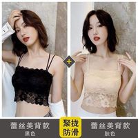 十方秀才蕾丝美背裹胸内衣女打底抹胸文胸防走光带胸垫吊带背心女外穿 【2件装】黑色+肤色 M 【70-105斤】