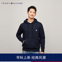 TOMMY HILFIGER24新款秋冬男装休闲简约刺绣净色合身连帽套头卫衣33646 深灰色P92 XS