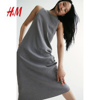 H&M女装连衣裙2024夏季优雅修身A字无袖罗纹中长连衣裙1235781 灰色/做旧 155/80 XS