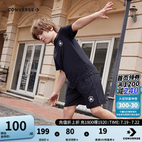 匡威(Converse)儿童套装T恤短袖短裤速干套装2024夏季中大童男女童两件套套装 正黑色 140/68(S)